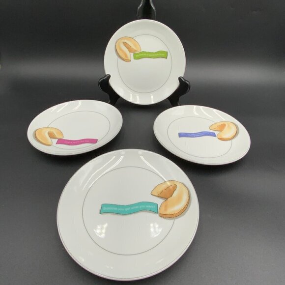 Set of 4 Fortune Cookie Appetizer Plates Nancy Green Boston Warehouse Trdg 2002 - Picture 1 of 8
